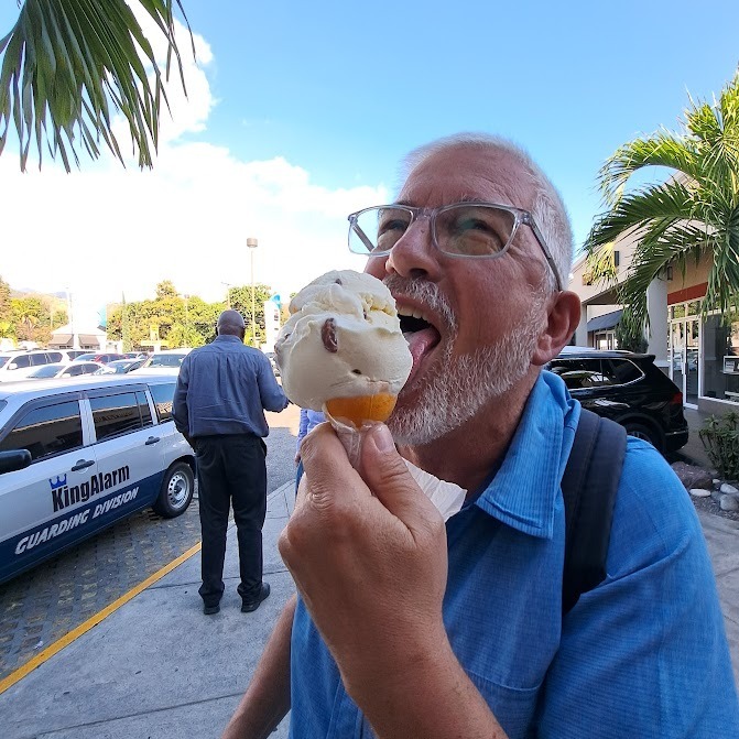 Have your ice-cream and eat it too! Doug enjoyed Devon House Ice-Cream in Jamaica, but it was a challenge to eat it before it melted. 
.
.
Devon House Jamaica