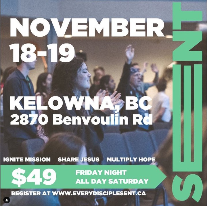We are so excited to have the @everydisciplesent and @discipleacity team coming to Kelowna to inspire, equip, and activate us in effective evangelism! Please consider joining us for either of their 2 events!
2 day conference Nov 18, 19
5 day pm school +sat am (Nov 22-26)
Register here: https://everydisciplesent.ca/events/eds-kelowna/
or here for the school: https://everydisciplesent.ca/events/eds-school-kelowna/
.
.
.
.
.
.  Register here: https://everydisciplesent.ca/events/eds-kelowna/