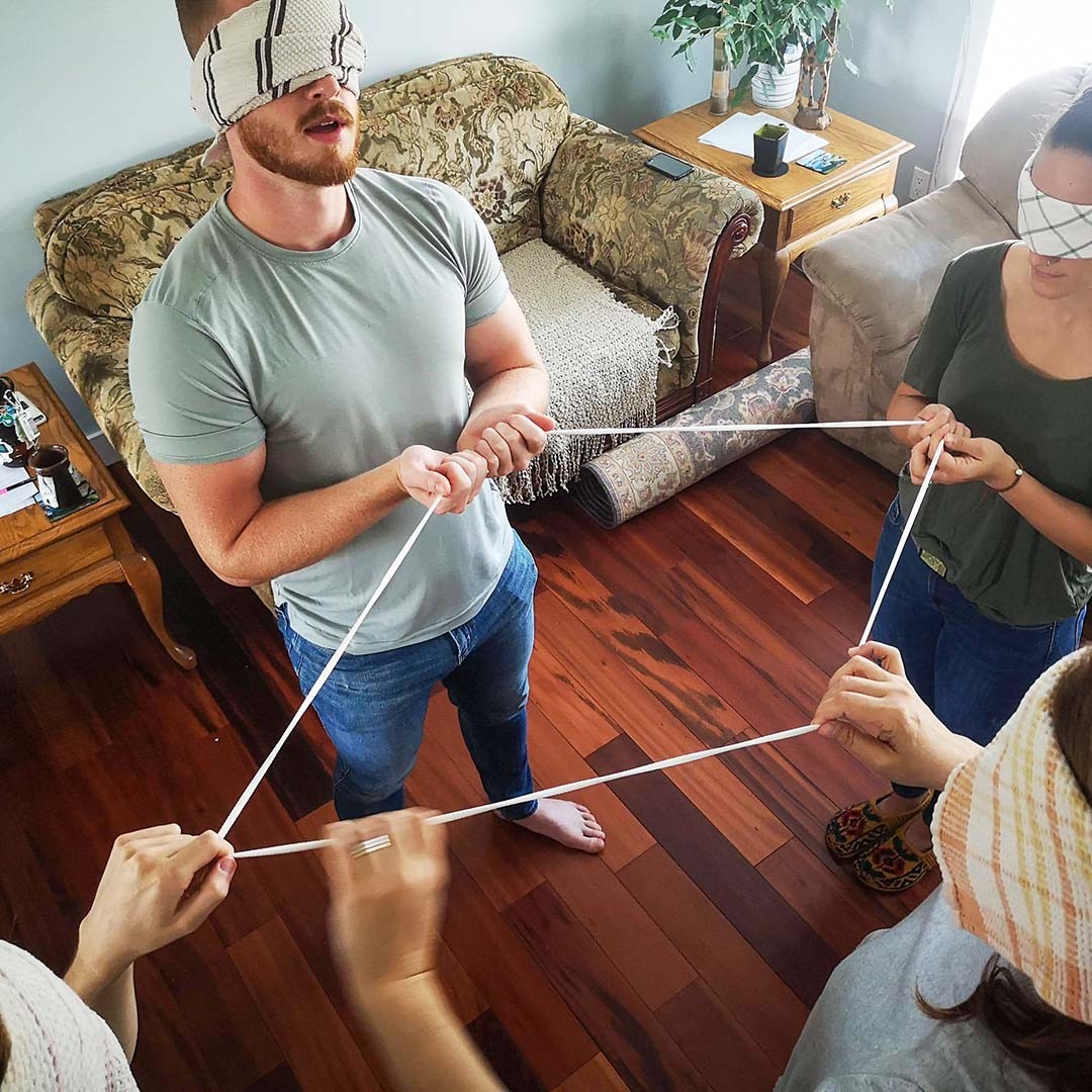 Having trouble making squares?
Our team was challenged with making a perfect square out of a loop of string while blindfolded. It sounds easy, and we almost had it early on, but everyone getting right angles is what proved to be the most challenging.
If we want balance as a team we need to cooperate. Our perspective can be subjective to us but still have an impact on the team as a whole. When we communicate openly we can see where we are all coming from and where we are to complete the task as a team.
.
.
.
.
.
.